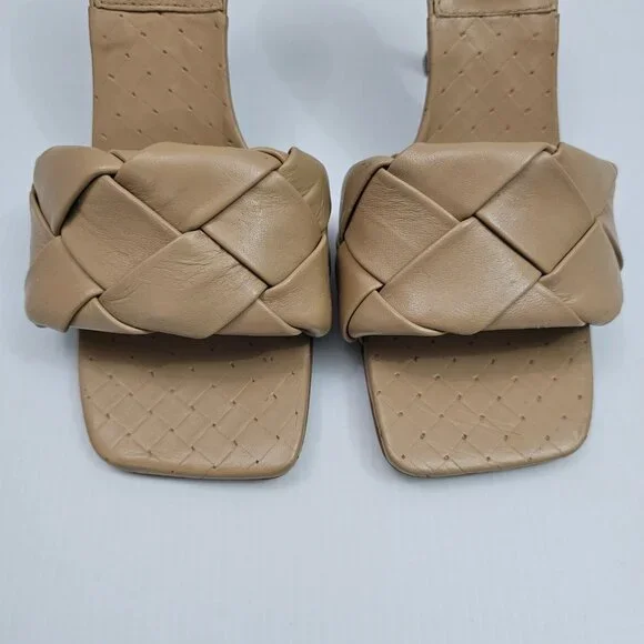 Vince Camuto Brelanie Braided Sandal Womens 8 Tan Woven Leather Mule Heels NEW - Picture 5 of 14
